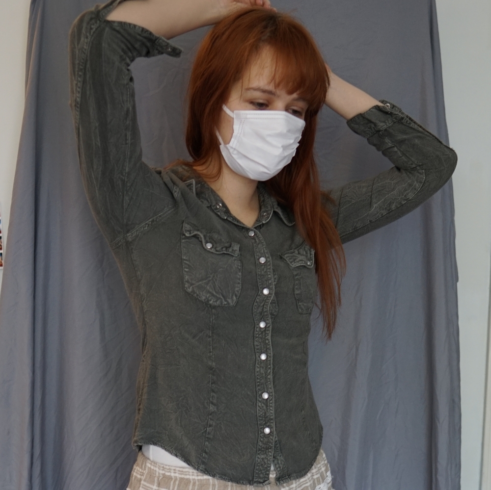 Dark sage green long sleeve button up